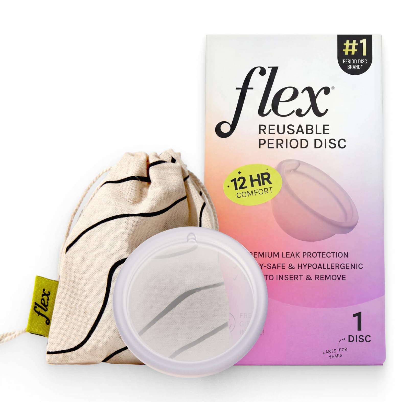 Reusable Disc | Reusable Menstrual Disc | Tampon, Pad, and Cup Alternative | Capacity of 6 Super Tampons | Lasts up to 10 Years | Includes Carrying Pouch & 2 Free Disposable Discs