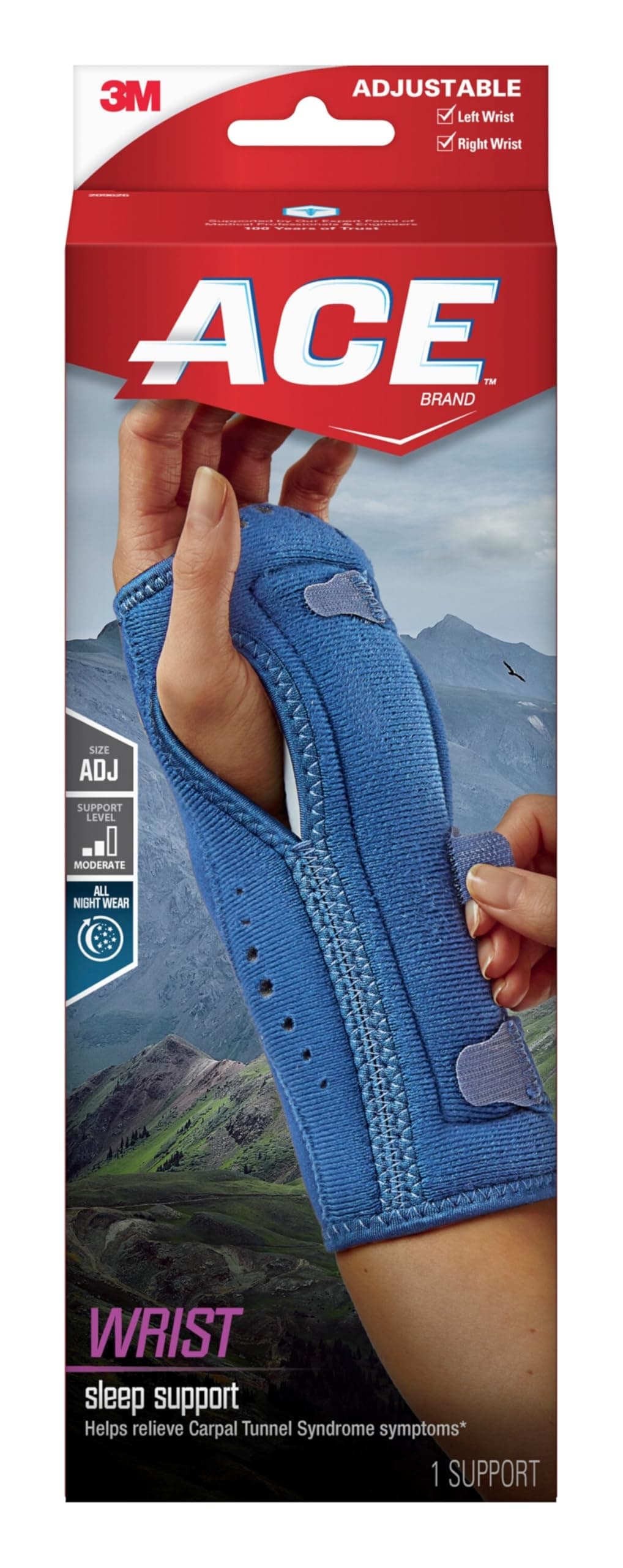 Night Wrist Sleep Support, Adjustable, Blue, Helps Provide Relief from Symptoms of Carpal Tunnel Syndrome, and other Wrist Injuries