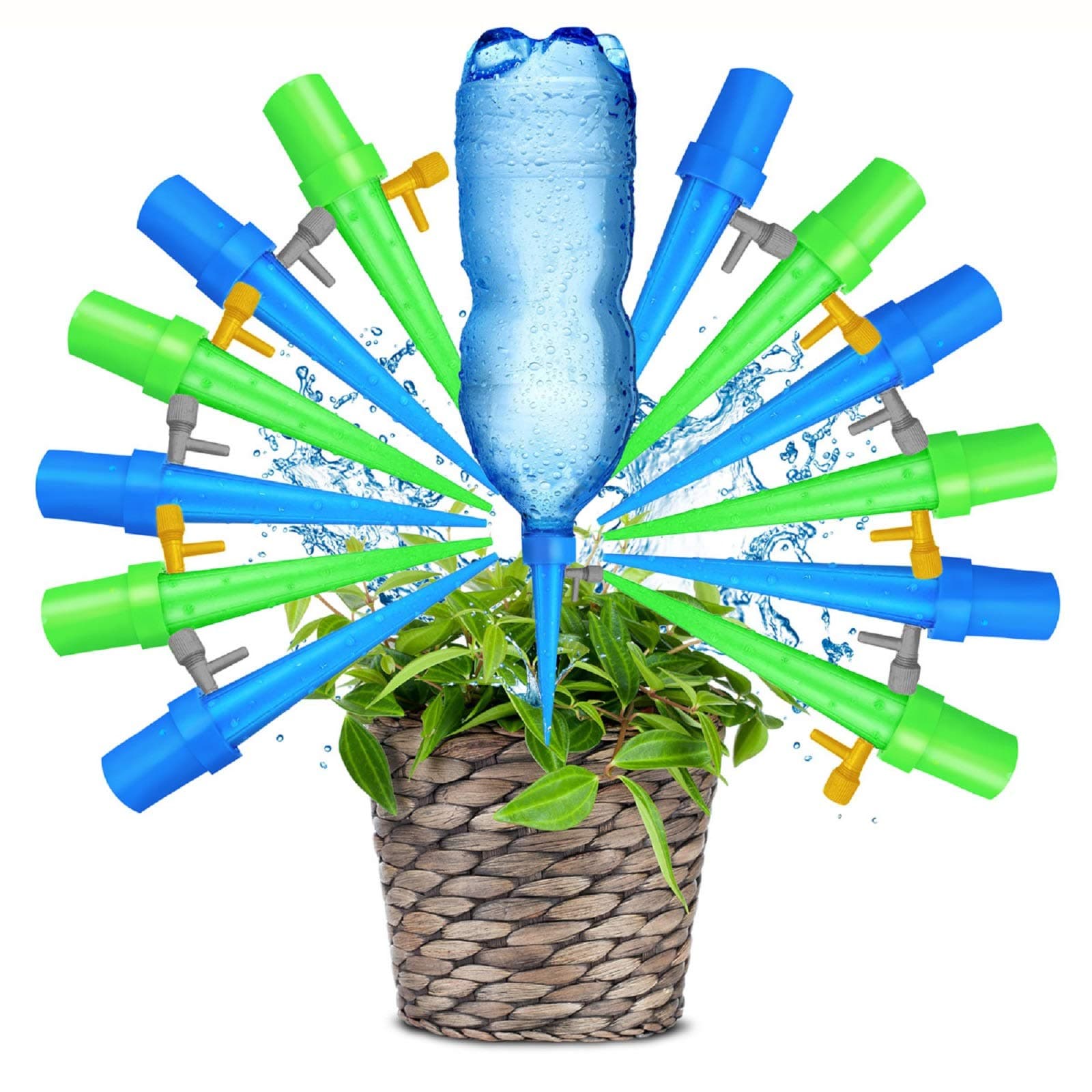 Upgraded Adjustable Automatic Watering Spikes. Indoor Outdoor Plastic Bottle Drip Irrigation Device Spike System. Works as Plant Watering Globes with Control Valve.