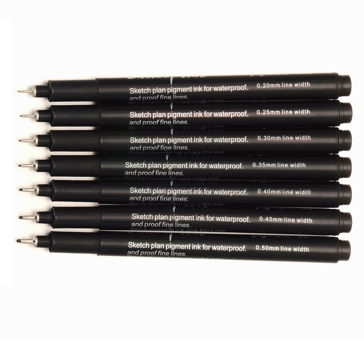 Magicdo®7 Pcs Sketch Fine Point Pens, Assorted Tip Sizes 0.2/0.25/0.3/0.35/0.4/0.45/0.5mm, Professional Fine Point Drawing Pen with Black ink for adult writing ,Technical Fine line Pen (Black)(7)