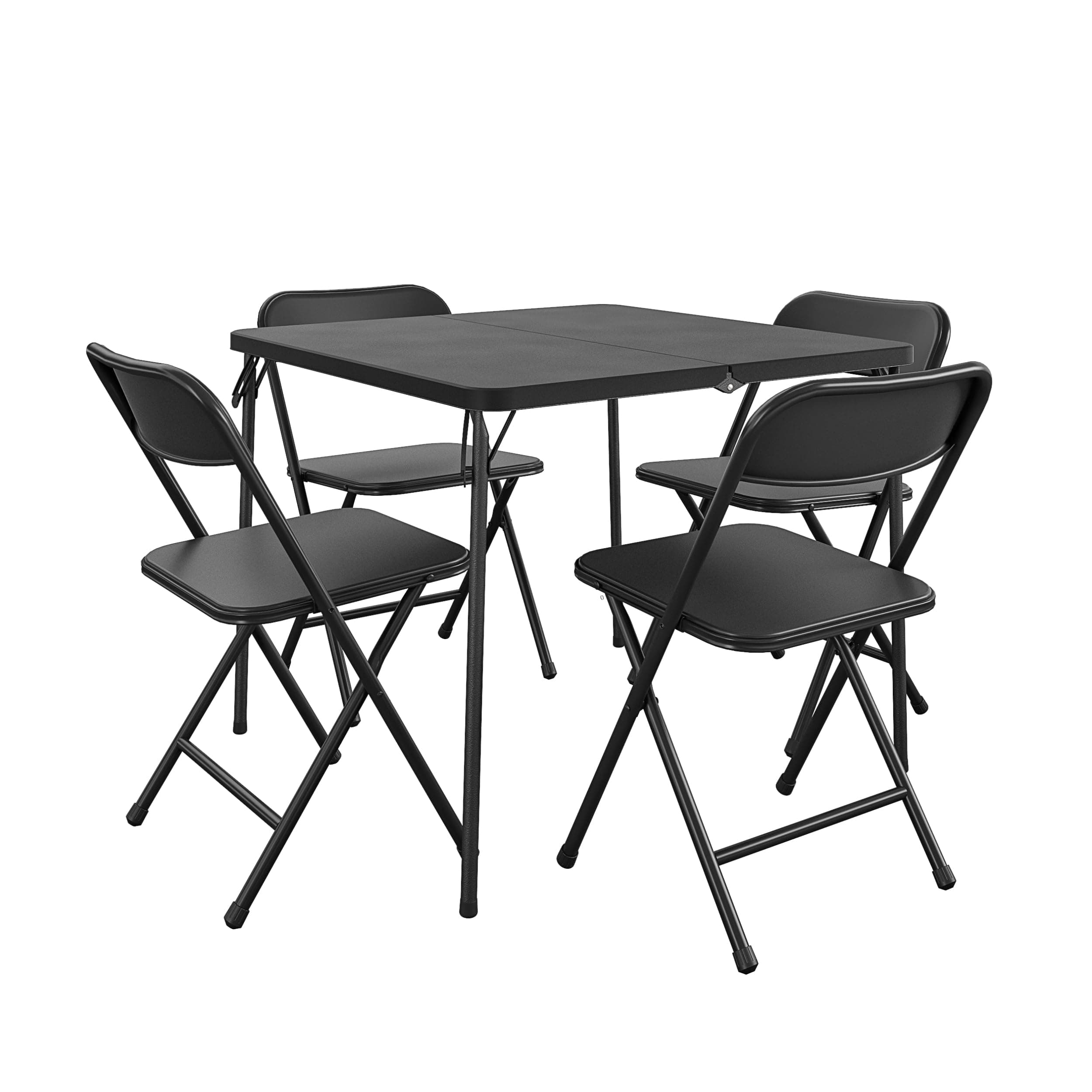 CoscoProducts Indoor/Outdoor Solid Resin Folding Table & Chair Dining Set, Perfect for Everyday Use, Hosting, Game Night, or Holiday Celebrations, 5-Piece, Black