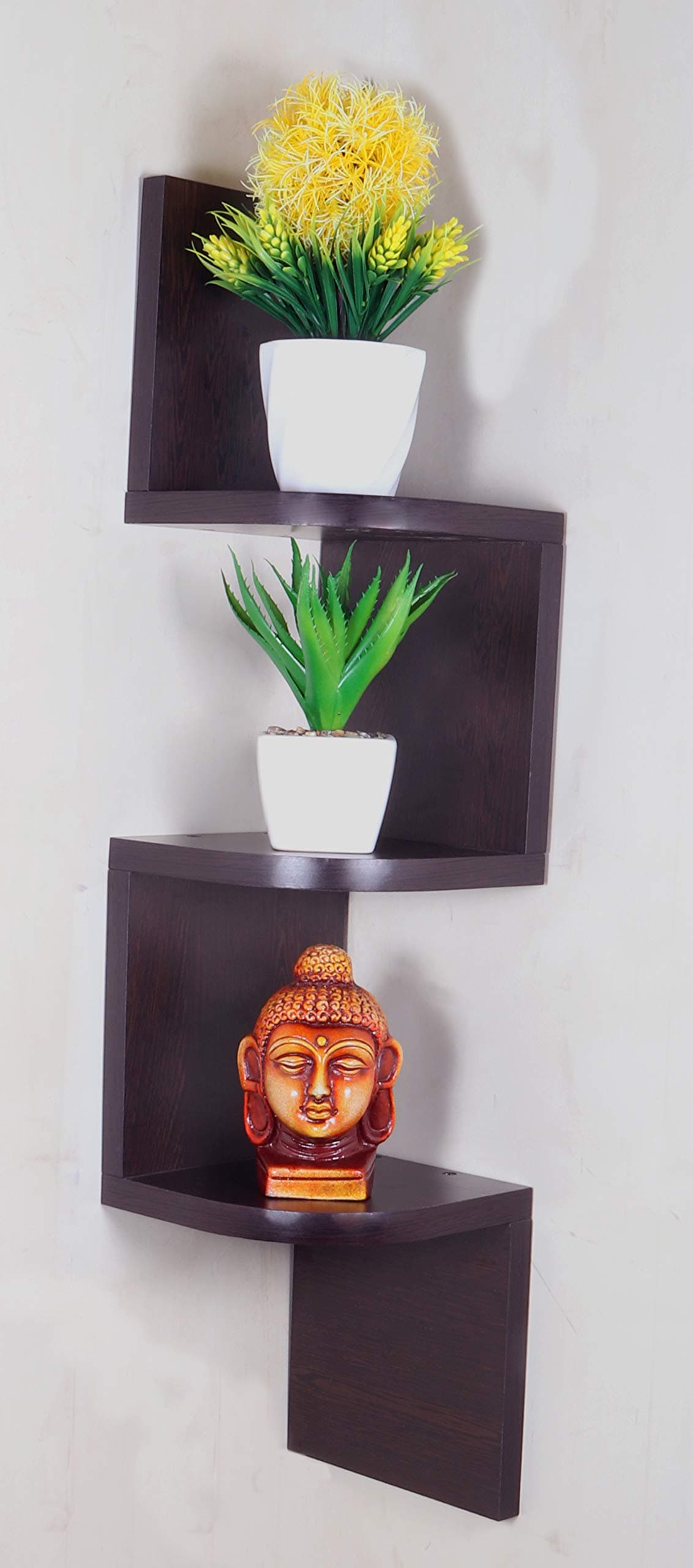 Captiver Morplus Zigzag Wall Mounted Corner Shelf Unit (Tire 3, Wenge) Bathroom Living Room Kitchen Bedroom Racks Shelves Organiser Home Items Show Self