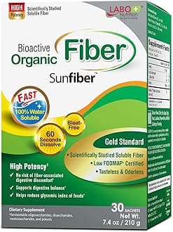 Bioactive Organic Fiber – Sunfiber PHGG Soluble Prebiotic Fiber for Digestive Regularity & Gut Health – Partially Hydrolyzed Guar Gum, Low FODMAP, Unflavored, Vegan, Non-GMO, 30 Sachets