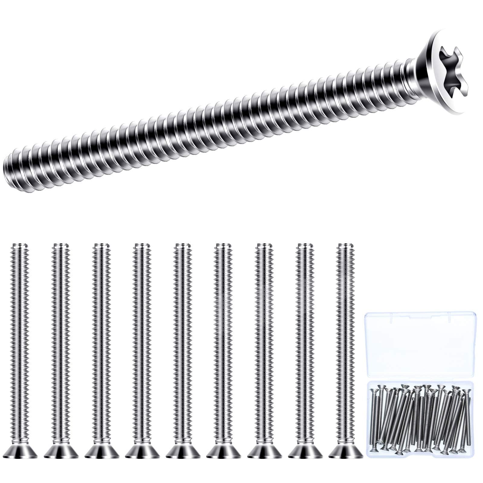 Extra Long Outlet and Device Mounting Screws 6-32 x 1-1/2 Inches Pan Head Machine Screws Full Thread Stainless Steel Screws Truss Head Bolts Drive Tool Accessories (30 Pieces)