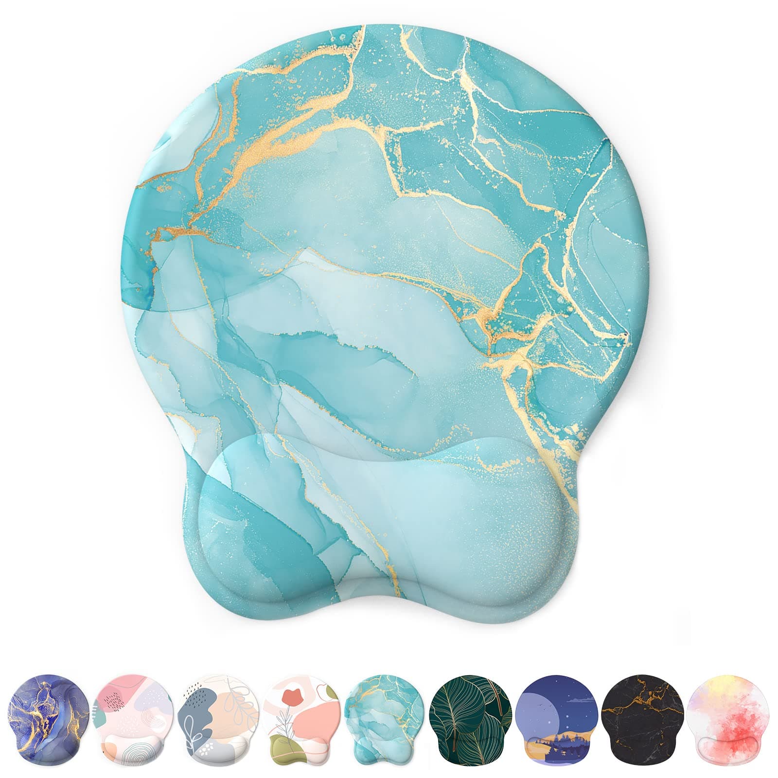 Mouse Pad with Wrist Rest, Comfortable Computer Mousepad with Gel Wrist Support Smooth Surface and Non-Slip PU Base for Pain Relief, Laptop, Office & Home (Blue Marble)