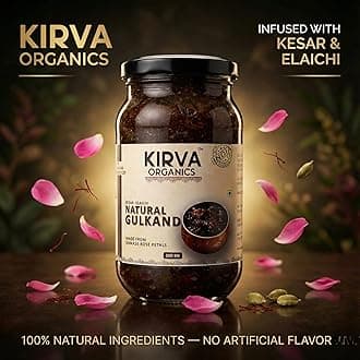 Kirva Organics Natural Gulkand 500GM | Sun-Cooked Damask Rose Petals & Rock Sugar | Infused with Kesar & Elaichi | Ayurvedic Digestive & Natural Body Coolant | No Artificial Flavors (Pack of 2)