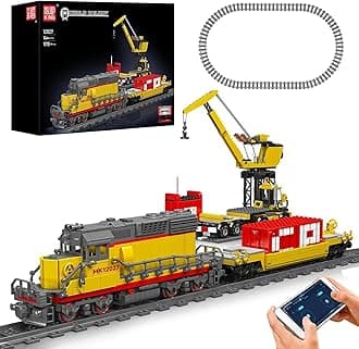 12027 Diesel Locomotive Train Building Sets with a Semi-Trailers, Cranes, Remote/App Control Engineering Toy Kit, Scale Model with Trains Tracks for Adults(1170 Pieces)