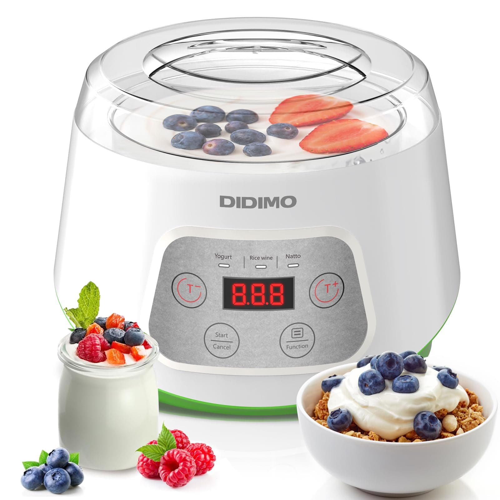 Yogurt Maker, Greek Yogurt Maker with Timer Control and Strainer, Yogurt Maker Machine with Stainless Steel Liner, Electric Portable Yogurt Maker for Yogurt, Greek Yogurt, Cheese, Natto (White)