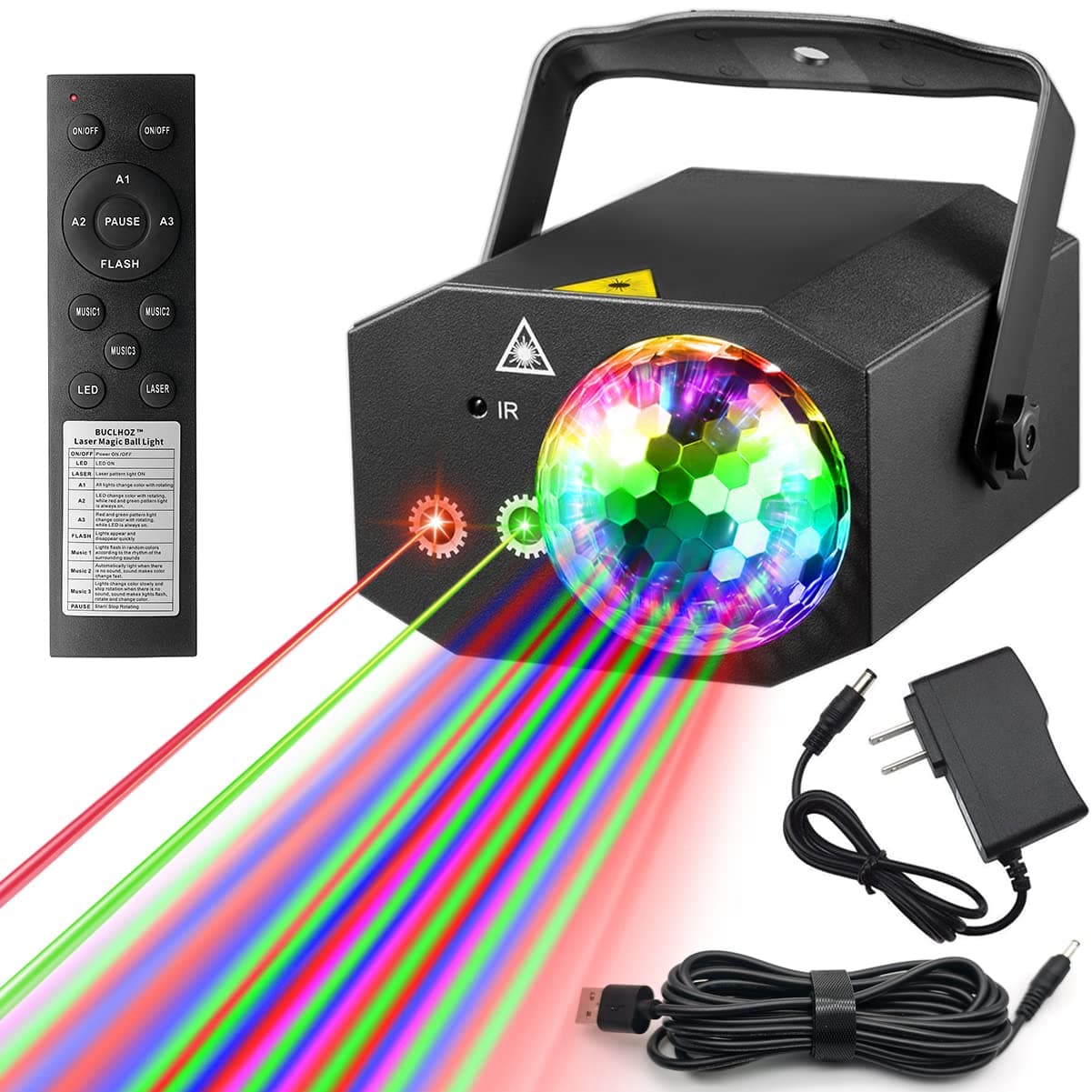 BUCLHOZ Party Lights Dj Disco Ball Light with Pattern Projection and Sound Activated, RGB Colored Strobe Stage Lighting for Parties Indoor Dance Rave Bar Wedding Show Club, Corded Electric, LED, 5 v