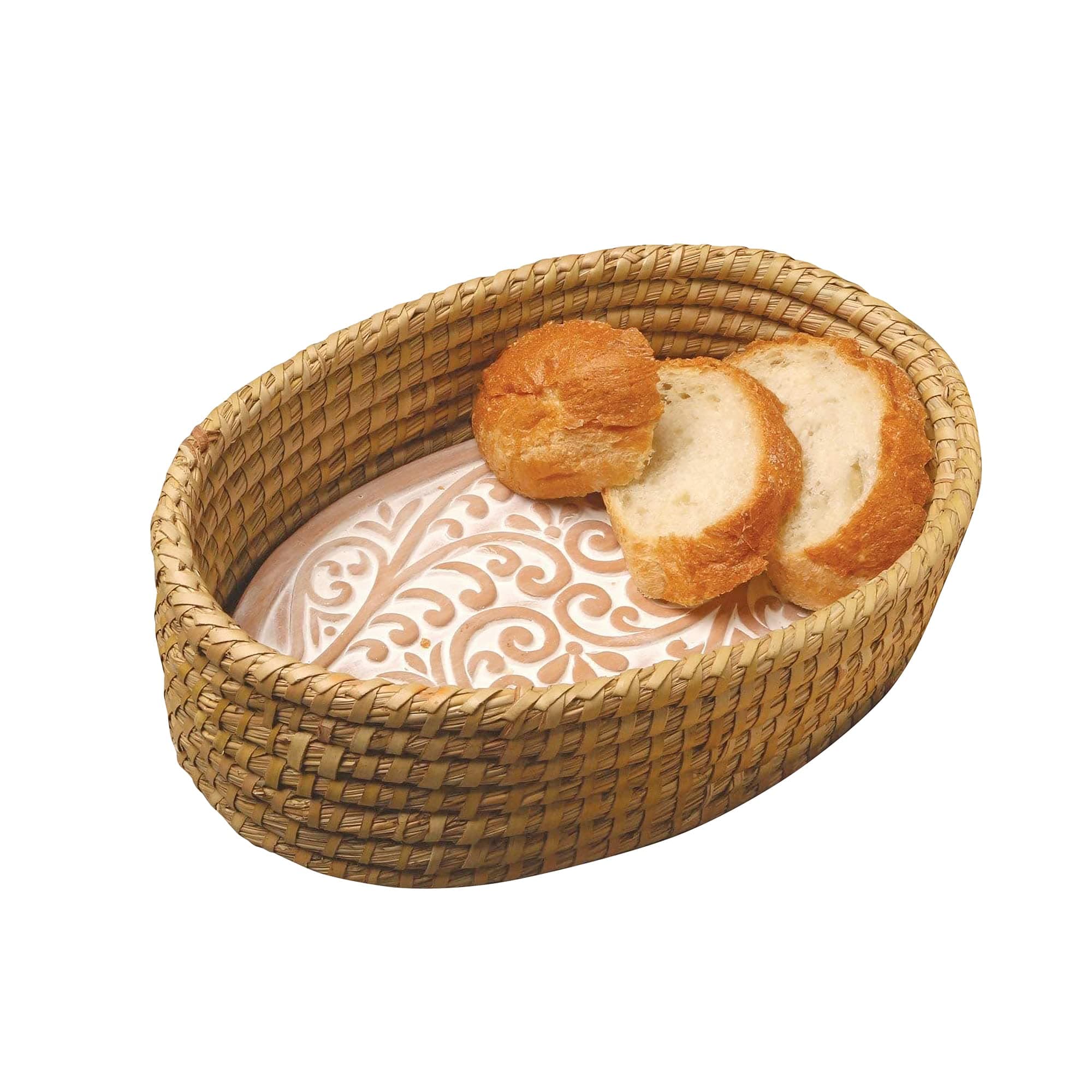 Bread Warming Basket Baker Gift - Warm Bread Stone in Oven & Serve, Sourdough Bread Basket with Warmer Terracotta Clay Tile, Trivet for Hot Pot, Buffet Server Food Warmer, Banneton Bread Basket, Food