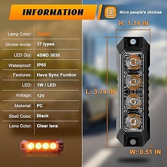 Raryloy LED Emergency Amber Strobe Flashing Grille Strobe Lights for Trucks 4LED Surface Mount Strobe Beacon Hazard Warning Safety Light for Car Truck Van Off Road Vehicle ATV SUV 2PCS