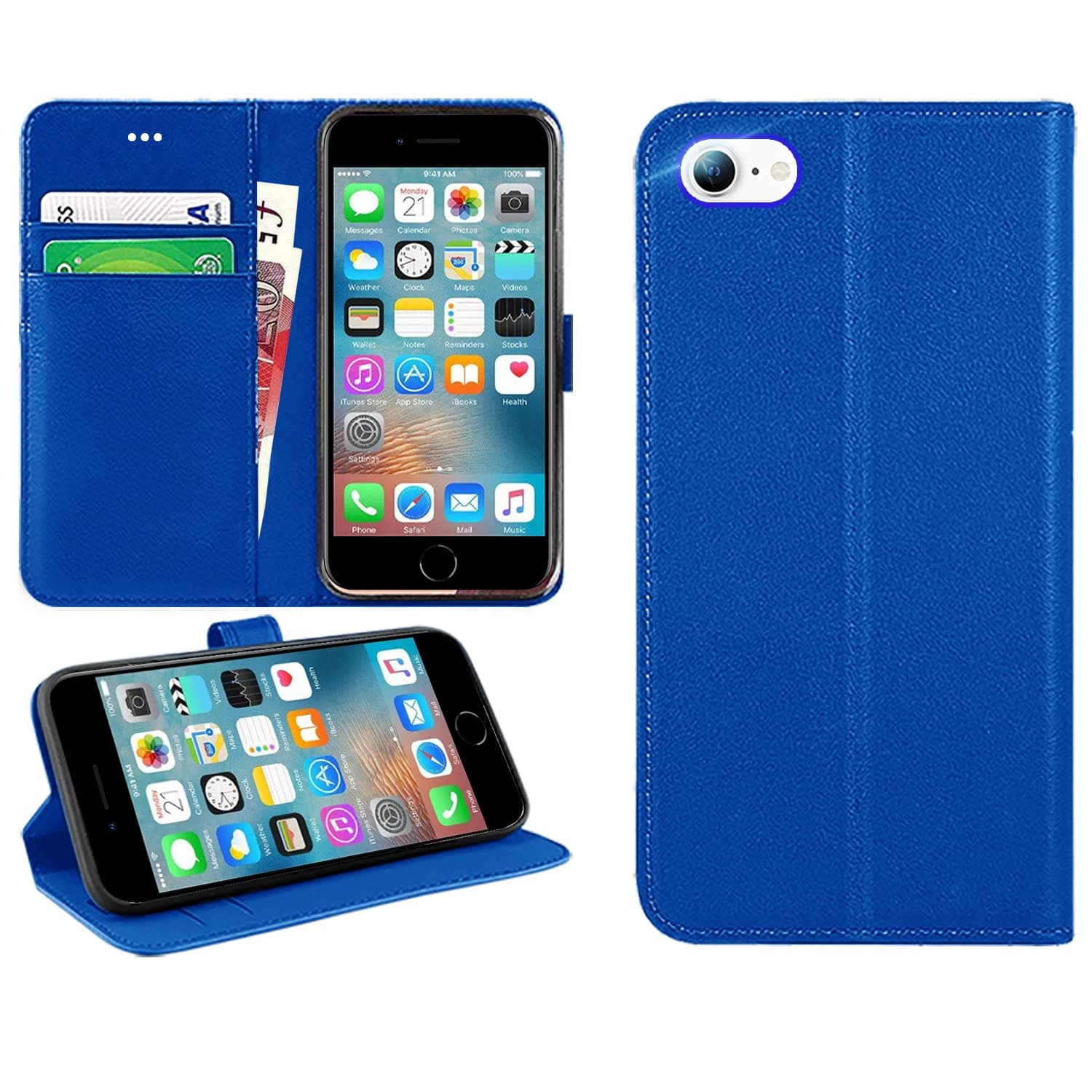 DN-Technology For iPhone SE 2022/SE 2020/8/7 Case Flip Wallet [Card Holder] [Magnetic Closure] [Kickstand] PU Leather Phone Cover 4.7 inch (BLUE)