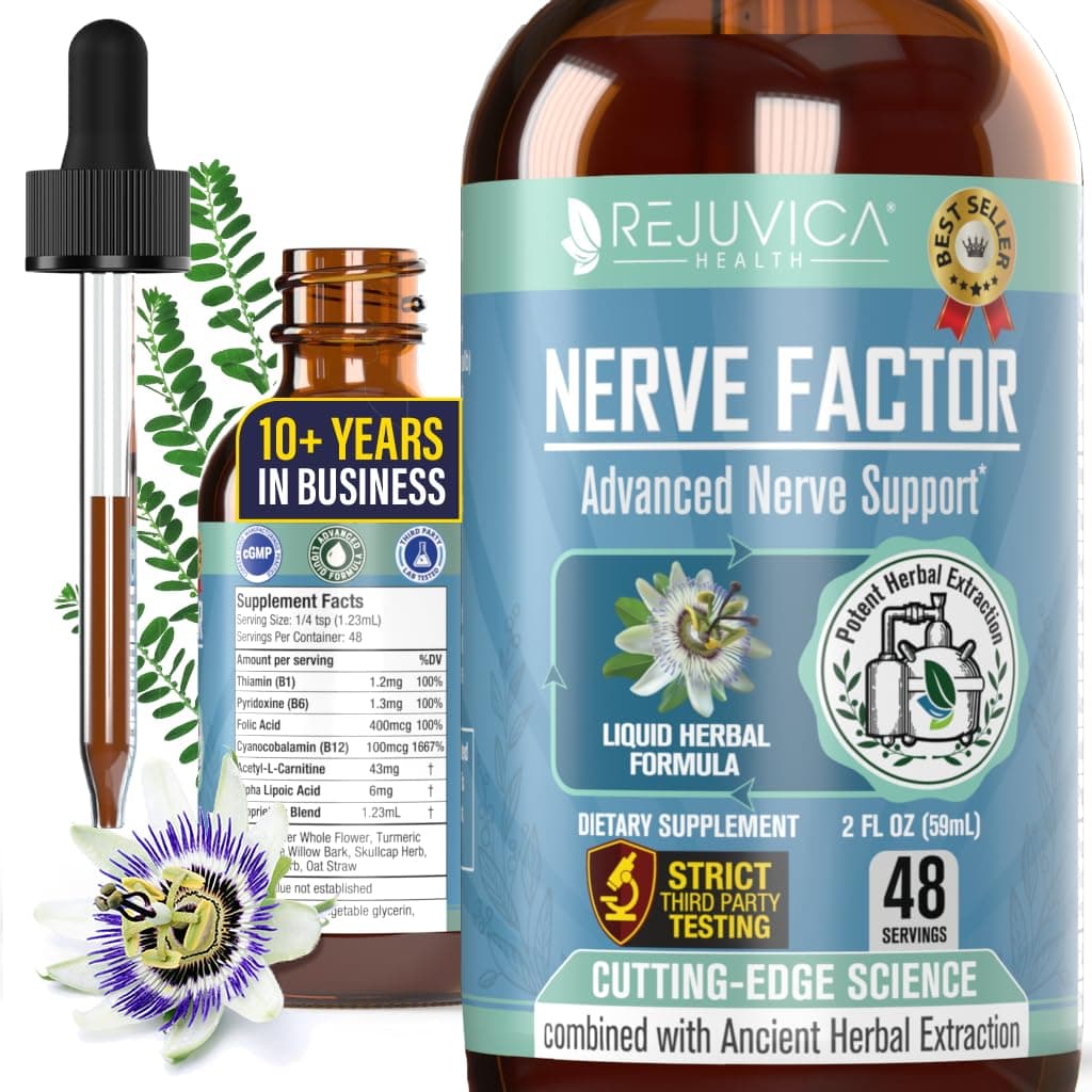 Nerve Factor - Advanced Liquid Nerve Support Supplement - Help Support Blood Flow and Calm Relaxation - Turmeric, B-Vitamins, and Passionflower