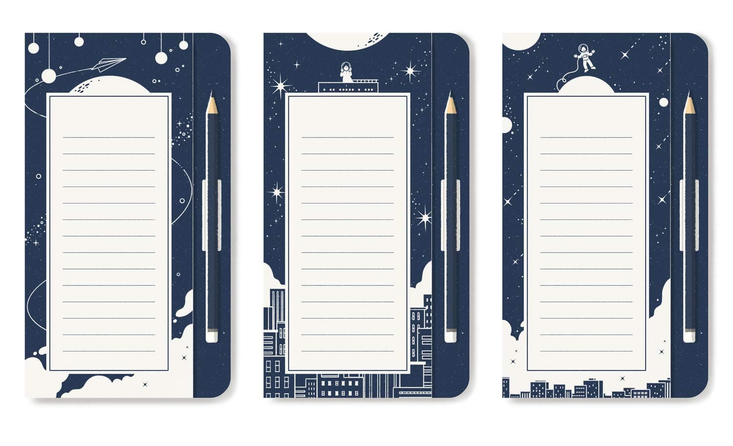 FORFOLIO 3 Pack Magnetic Notepads for Fridge with Clip-on Pencil, Grocery Shopping, To Do List, School Reminders, 60 Sheets per Memo Pad, 3.75”x 8.5”, Wide Ruled (Simple Packing, Blue Background)