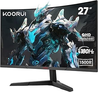 27 Inch Gaming Monitor, QHD 1440P Curved Monitors 180Hz VA 1ms 1500R PC Screen with Adaptive Sync, HDMI/DP, VESA Compatible, Tilt Adjustable, Eye Care
