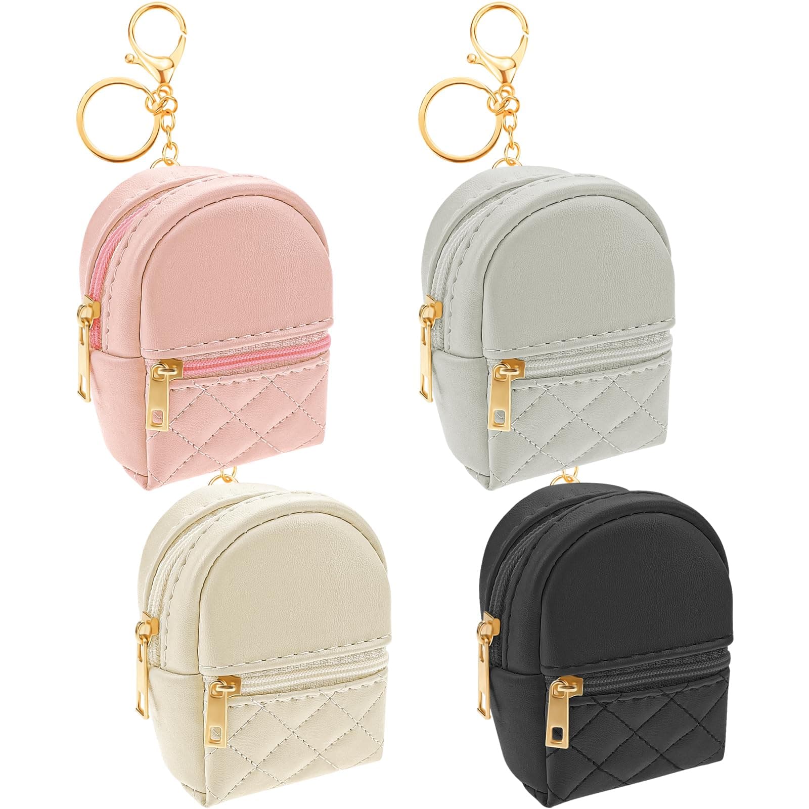 4 Pcs Mini Backpack Cosmetic Bag Keychain PU Leather Lipstick Holder Cute Case Coin Purse Wallet Card Holder Data Cable Organizer Zipper Pouch Portable Travel Storage Bag for Women