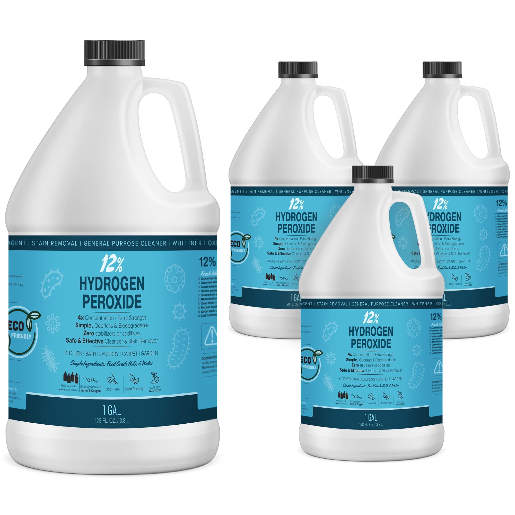 MAXTITE 12% Hydrogen Peroxide Solution - 4 Gallons (Just Food-Grade H2O2 & Water!) - Ecofriendly Natural Cleaning Solution for Kitchen, Bath, Laundry & Home - HDPE Jug with Child-Safe Cap Made in USA