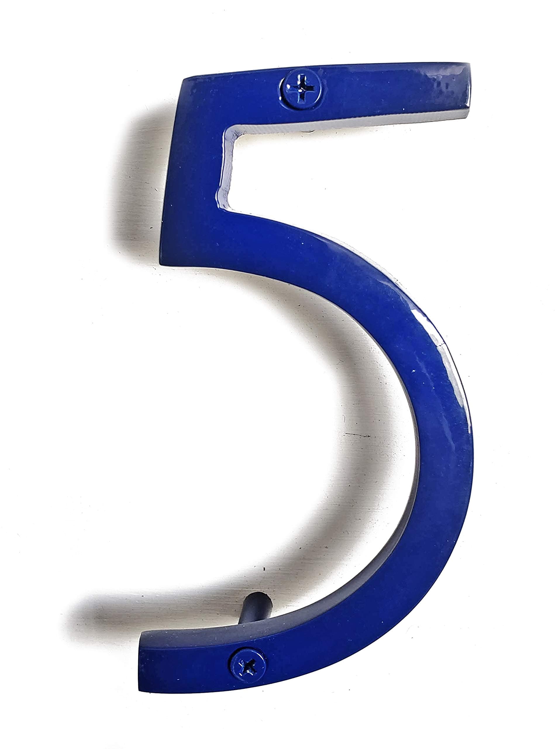 NACH Floating Mount Shadow House Address Number For Outside or Inside, Metal Modern House Numbers For Mailbox, Front Door, Maximum Rust Protection, Glossy Blue, 6 inch, 5, HH-SDW6-BLU-5