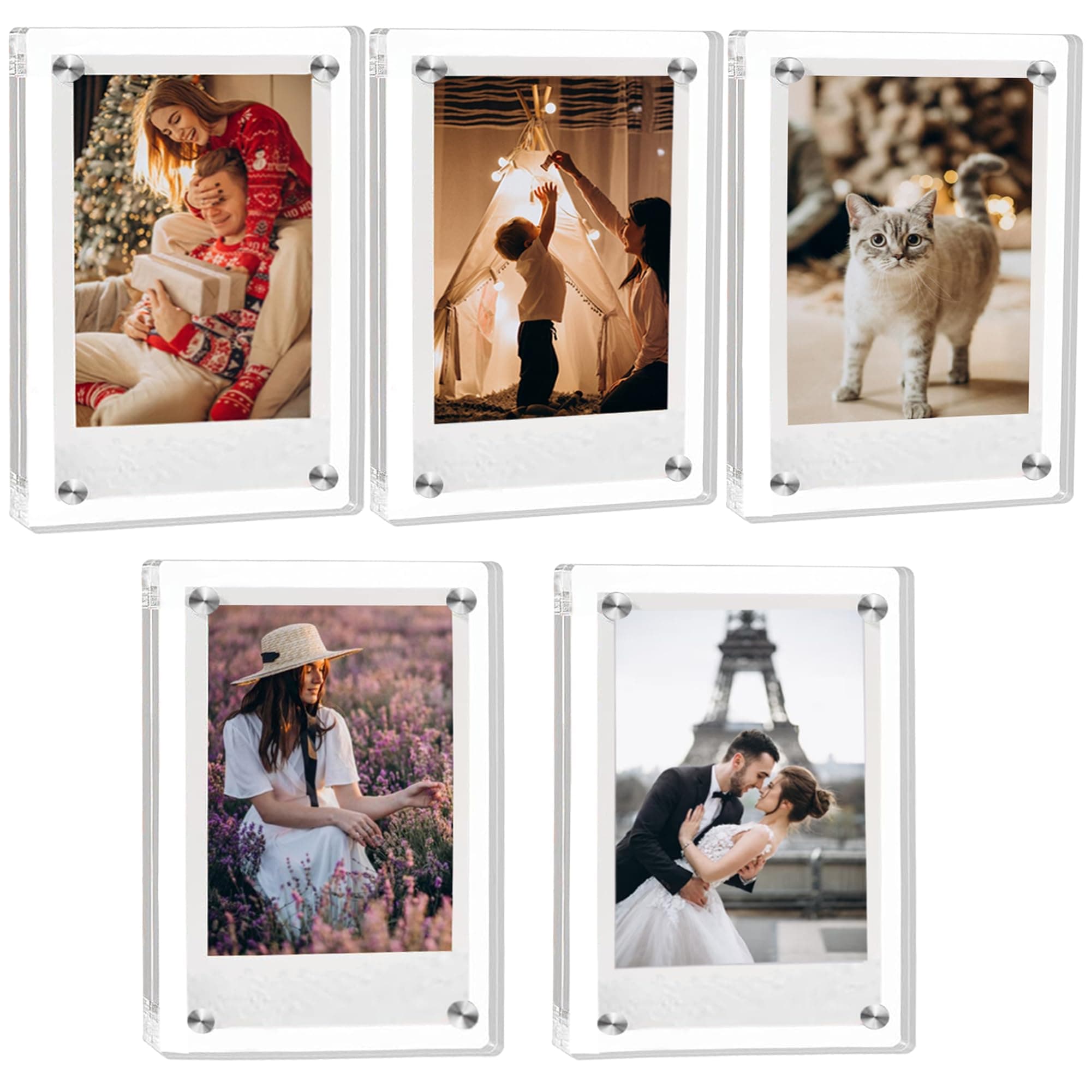 Acrylic Fridge Magnetic Picture Frame, Double-sided Refrigerator Frameless Mini Picture Frame, Transparent High Gloss Magnetic Photo Frames for Fujifilm Instax Mini,2.36 x 3.54 Inch,Pack of 5