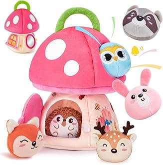 hahaland Montessori Baby Toy 6~12 Months - Rattle/Folding/Mirror Attached Soft Animal House - Sensory Toy for Children Aged 3~6 Months, Gift for Boys and Girls