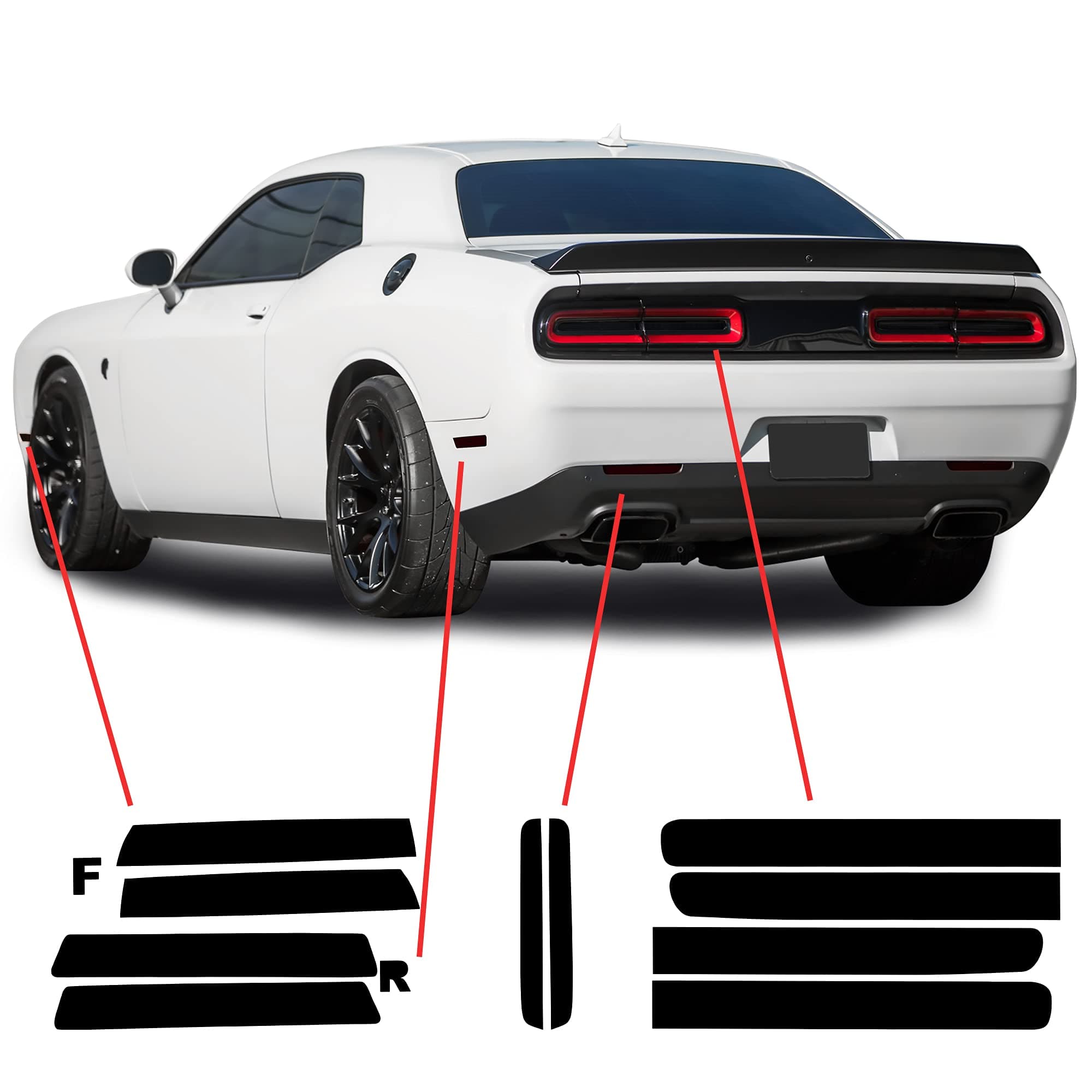 Bogar Tech Designs Tail Light Sidemarkers Rear Reflectors Tint Kit Compatible with and Fits Dodge Challenger 2015-2020, Dark Smoke