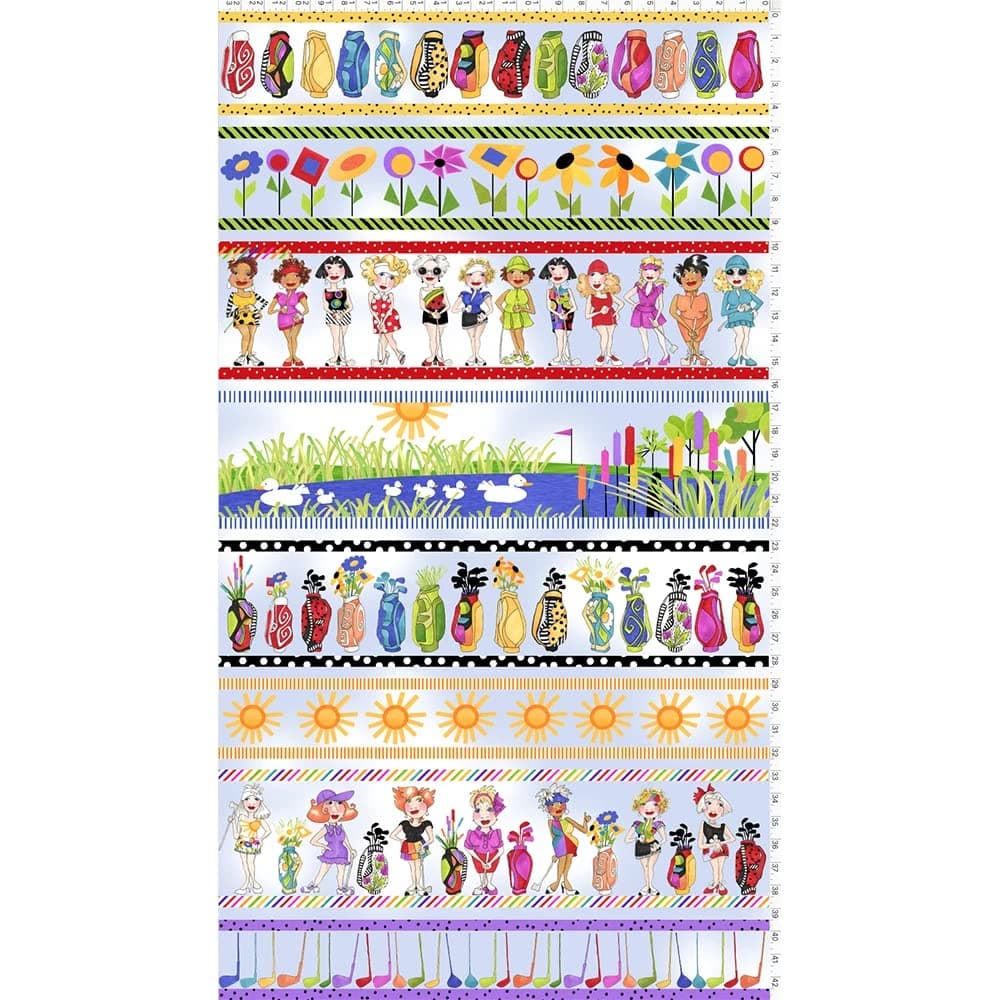 Loralie Designs Golf Borders Blue Sky Fabric Panel for Quilting