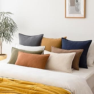 Foindtower Pack of 2 Decorative Linen Cushion Covers, Soft Accent, Square Pillow Covers, Boho, Farmhouse Cushion Covers for Chair, Couch, Sofa, Bedroom, Living Room, Home Decor, 45.7 x 45.7cm