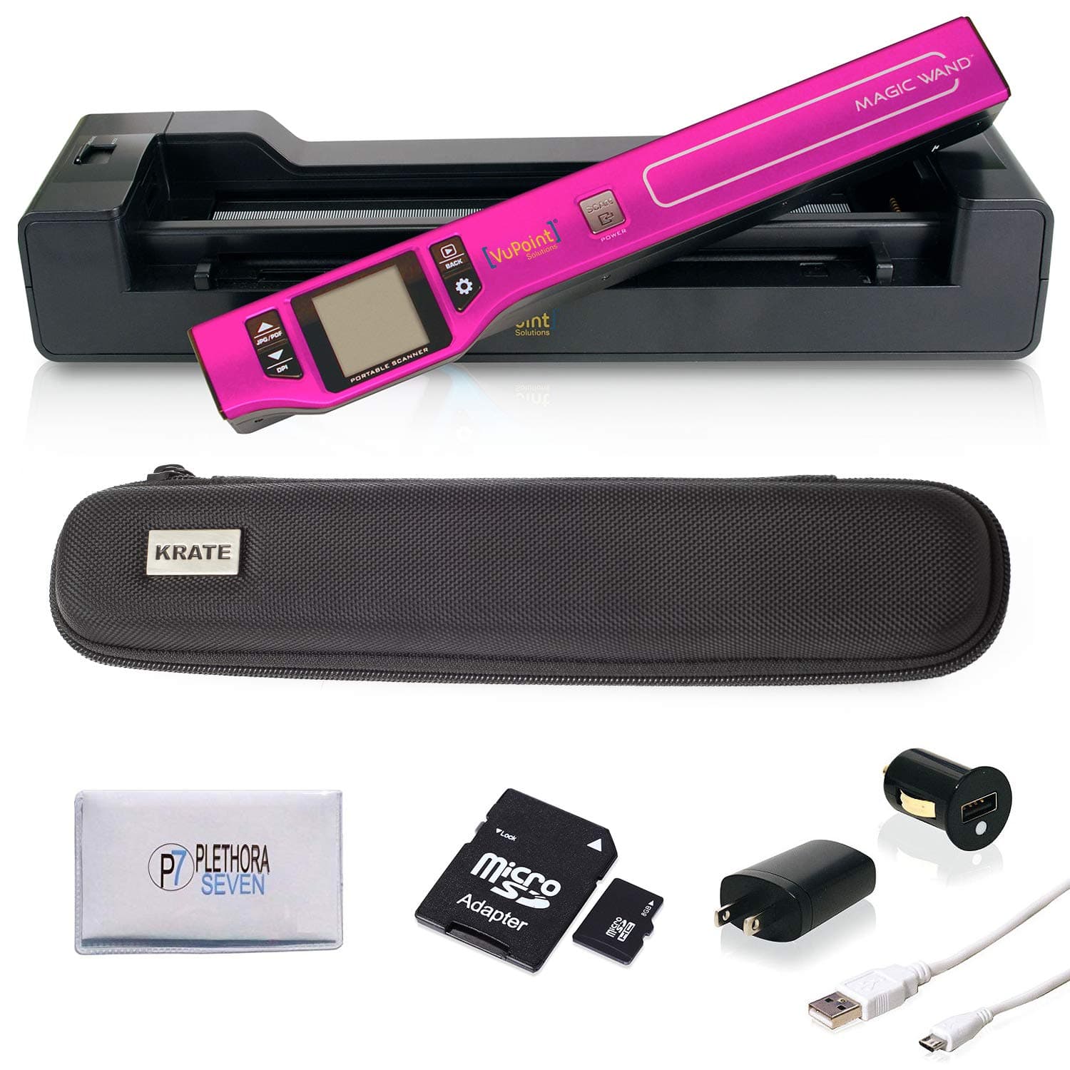 Vupoint ST470 Magic Wand Portable Scanner with Auto-Feed Docking Station + Hard Protective Travel Carrying Case + 8gb MicroSD Card - 1200dpi, PDF/JPEG, 1.5 LCD - for Photo, Document, Receipt