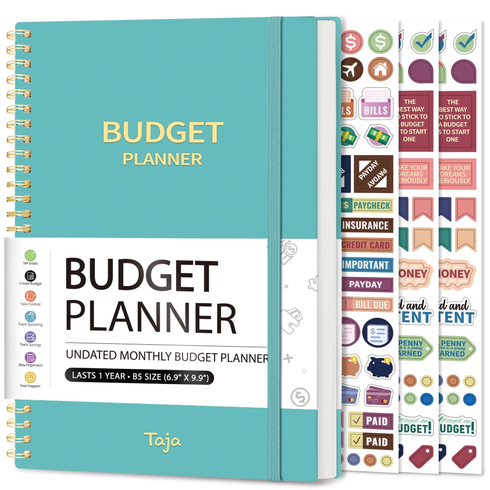 Taja Budget Planner - Monthly Budget Book with Expense Tracker Notebook, Undated Bill Organizer & Finance Planner to Take Control of Your Money, 2024-2025 Account Book to Manage Your Finances-Blue