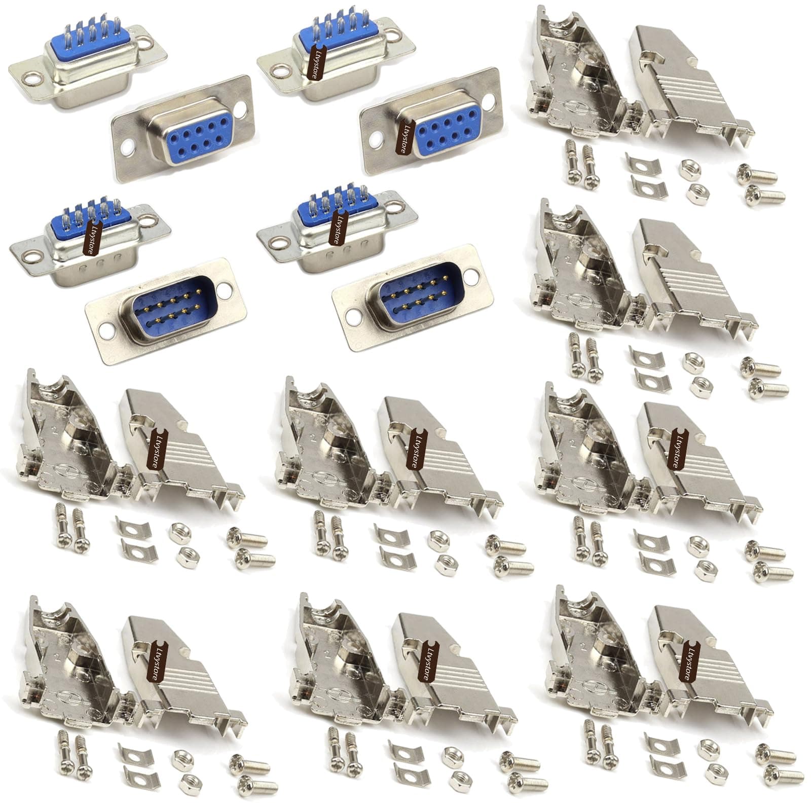 Ltvystore 16Pcs RS232 Parallel Serial Port DB9 9 Pin D Sub Male/Female Connector & Metal DB9 Shell Cover