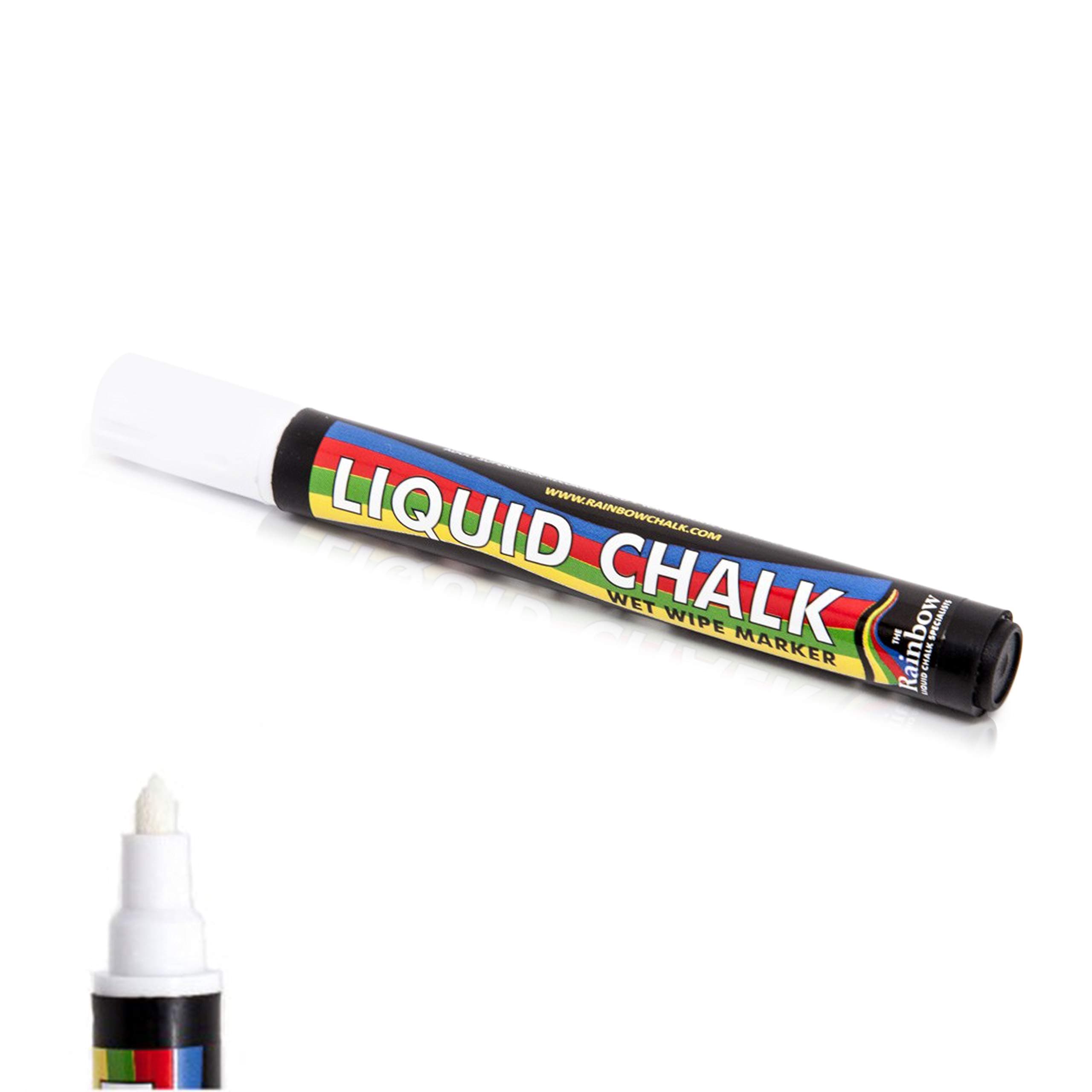 Rainbow Liquid Chalk Marker Pen White - Chisel Tip - Paint on Chalkboard, Blackboard Wet Erase Washable Colored Pens