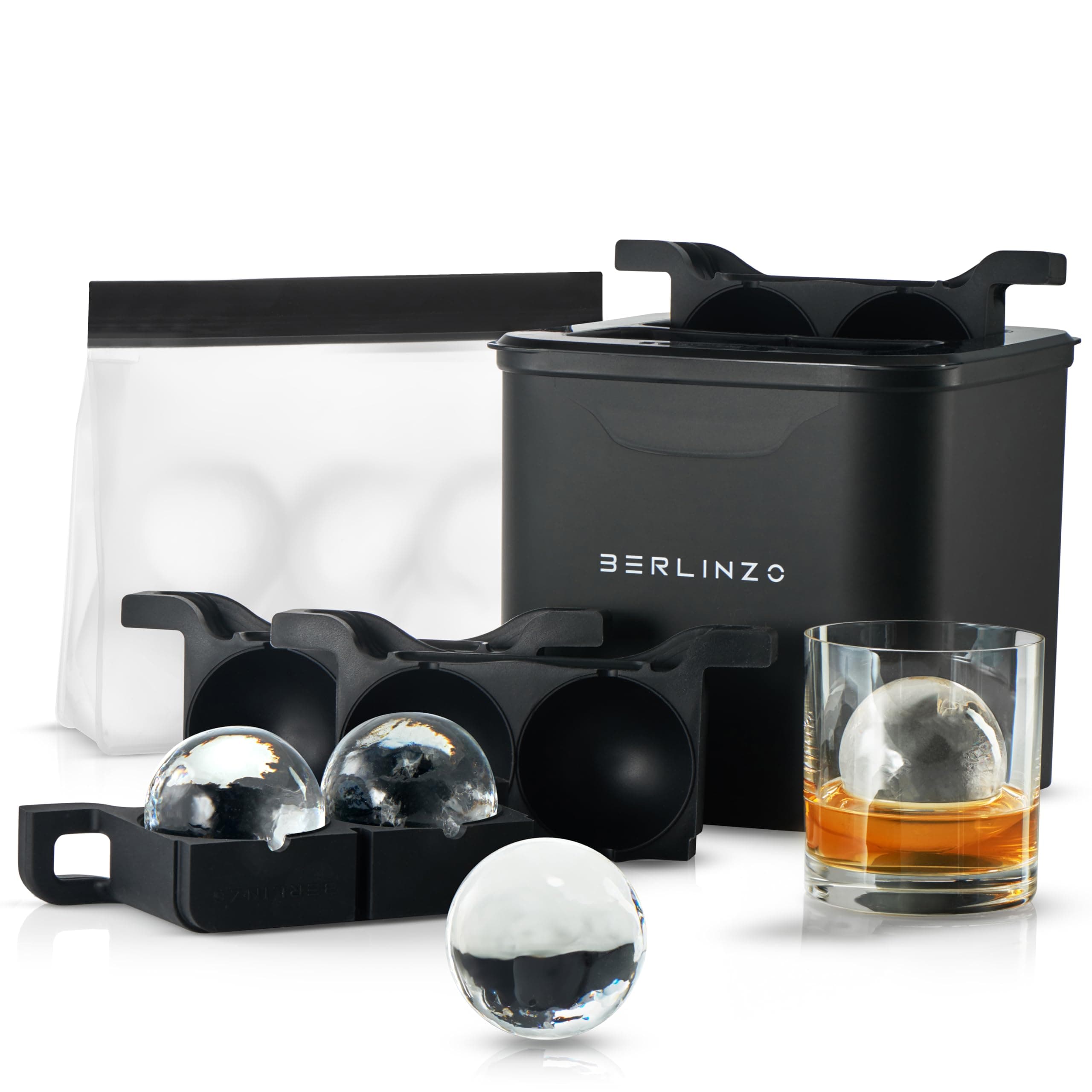 Premium Clear Ice Ball Maker Mold - Whiskey Ice Ball Maker Large 2.4 Inch - Crystal Clear Ice Maker Sphere - Sphere Ice Mold Maker with Storage Bag - Clear Ice Mold for Prepare 4 Balls at Once