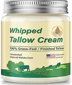 ZIIDII Beef Tallow for Skin, Organic Grass Fed Whipped Beef Tallow Balm Moisturizer Deeply Nourishing for Face & Body, Natural Unscented Tallow Face Moisturizer Cream for Dry Skin, 4oz