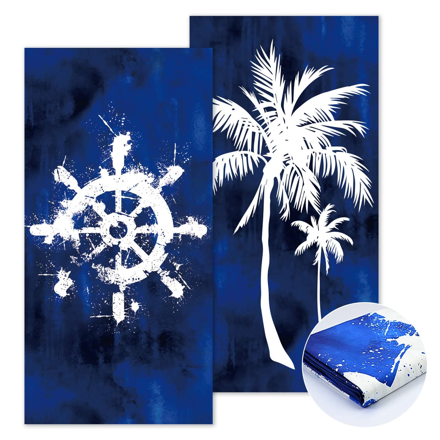 Quick Fast Dry Thin Sand Free Beach Towel Super Absorbent Two Side Printed Oversized Large Blanket for Travel Pool Swimming Bath Camping Yoga Girls Women Men Adults (Coconut Tree and Rudder)