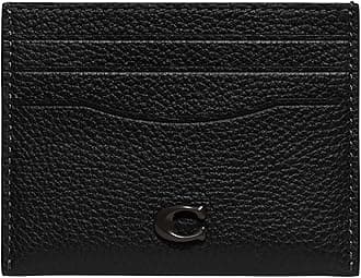 COACH フラットカードケース ペブルレザー スカルプテッドCハードウェアブランディング, ブラック, One Size