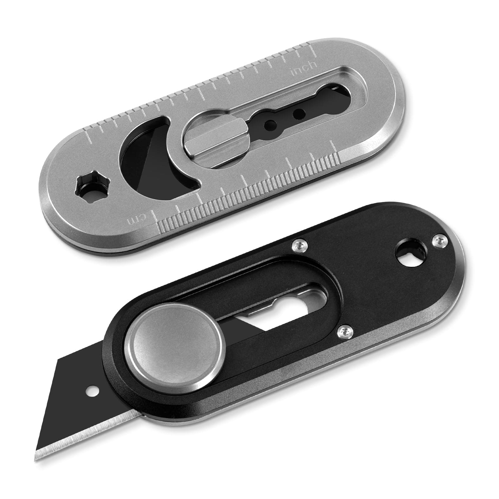 edcfansMini Box Cutter Retractable, Small Safety Box Cutter Keychain with Lock, Wrench, Ruler, Titanium Box Knife, EDC Razor Utility Knife Box Cutters for Men Women Letters Package Box Opener, Black