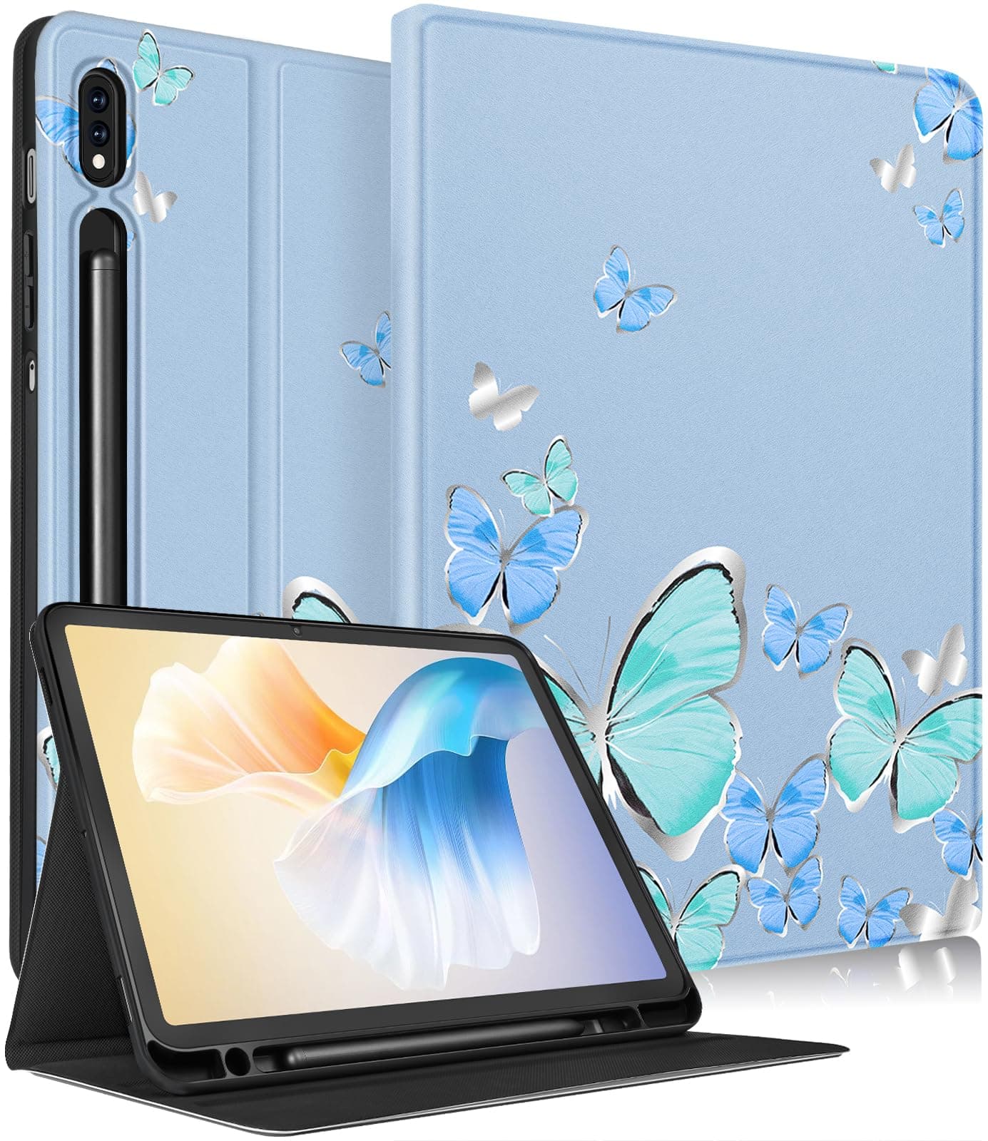 for Samsung Galaxy Tab S8 Plus/ S7 Plus/ S7 FE Case 12.4 Inch Women Girls Cute Folio Girly Pretty Kawaii Butterfly Design Cover for Samsung Tablet S8 Plus 2022/ S7 Plus 2021/ S7 FE 5G Cases