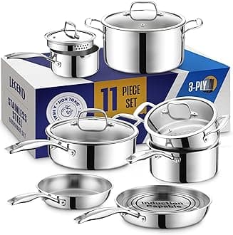 LEGEND COOKWARE3 Ply Stainless Steel Pots and Pans Set | 11-Piece w/Glass Lids, Non-Toxic, Induction, Oven Safe | Best 18/8 Full Clad, Premium Kitchen Cooking, Chef Quality | PFOA, PTFE & PFOS Free