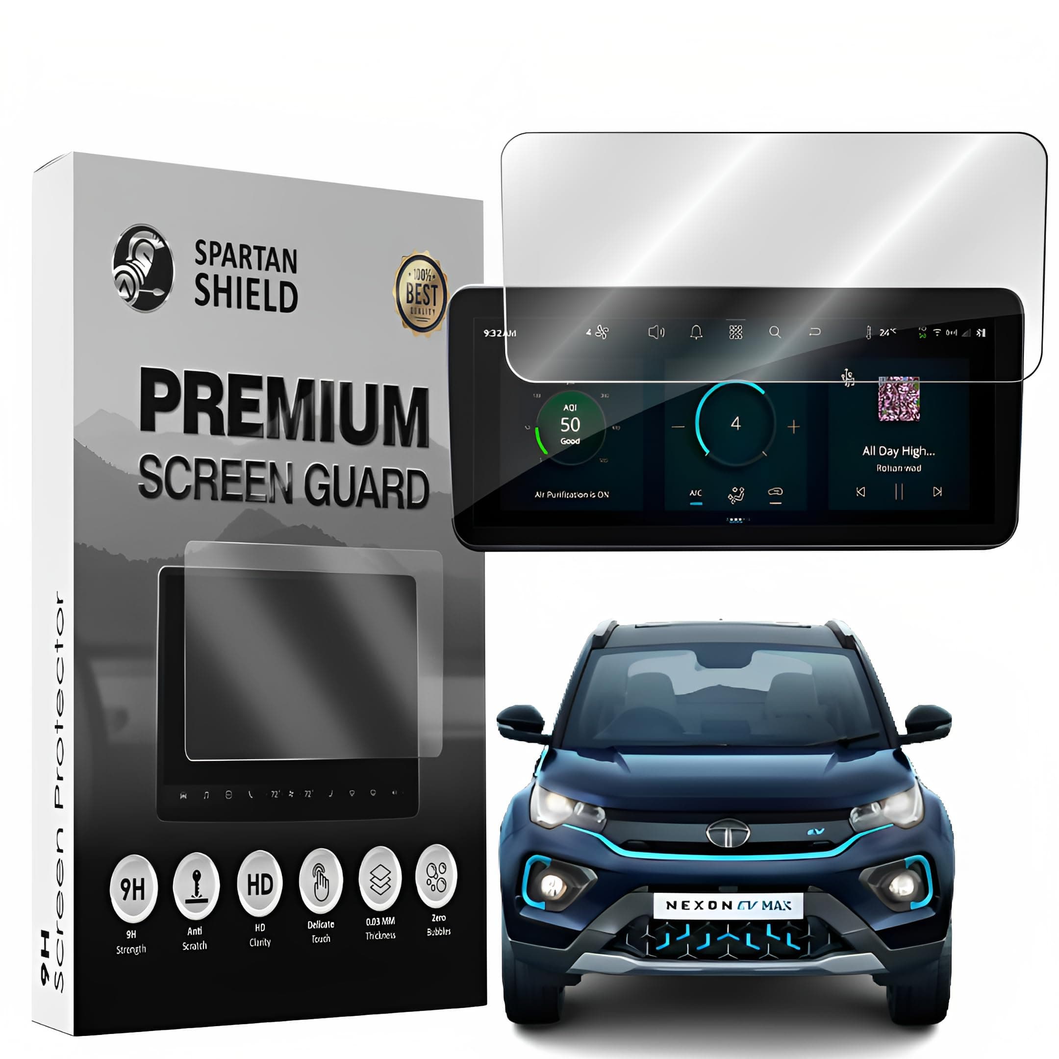 Spartan Shield TouchScreen Protector For TATA HARRIER 2023 FACELIFT (10.25") | 9H Display Screen Guard | GPS Music Infotainment System Accessories (Nexon EV Max (10.25 Inch))