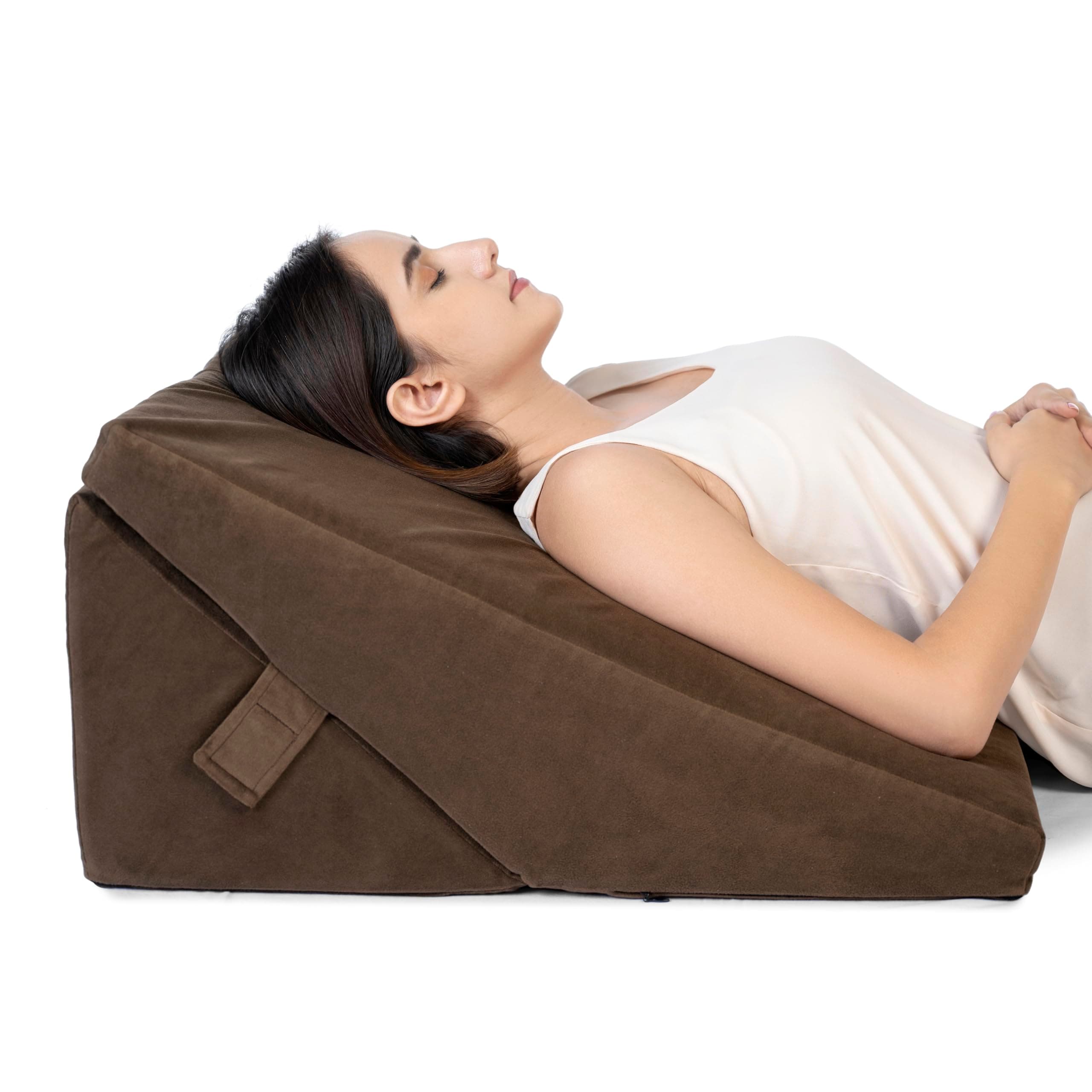 FOVERA Wedge Pillow for Back Support, Adjustable Memory Foam Bed Wedge Pillow for Sleeping, Acid Reflux, GERD, Snoring, Pregnancy, Post-Surgical Recovery (Velvet Brown, XL - 24x24x12 Inch)