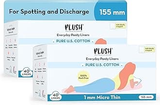 Plush Ultra Thin Panty Liners For Women Daily Use, 40 Liners 150mm - Pack of 2 | Pure US Cotton Liner Pads For Rash Free Periods | Soft Cotton Surface For Comfort On Non-Period Days