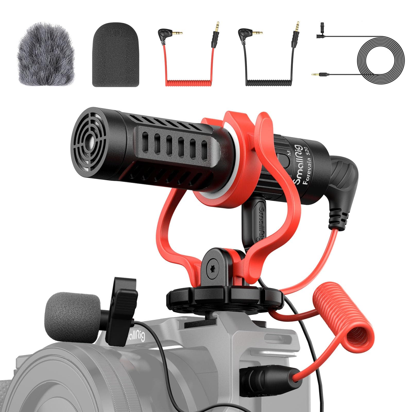 SMALLRIG Shotgun Mic for Camera, Video Microphone for DSLR & for iPhone, Camera Microphone for Sony and for Canon, with Shock Mount, Deadcat Windscreen, Dual Channel for Vlogging and Interview