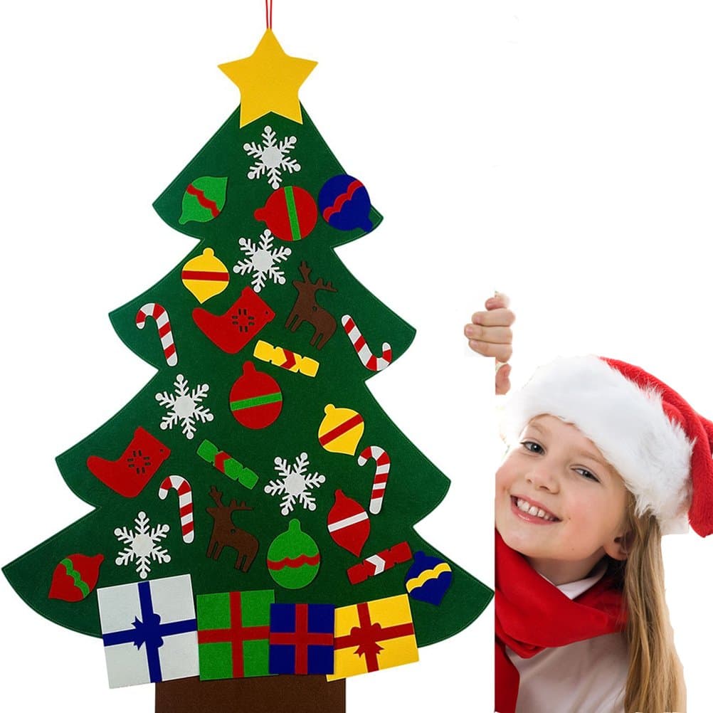 DIY Christmas Tree Set, Felt Xmas Tree Set (3.28 x 2.52 FT) with 32 Pcs Ornaments, Safe 100% Felt Fabric Material, Recyclable Christmas Decorations Wall Hanging Decoration, Perfect Xmas Gift for kids