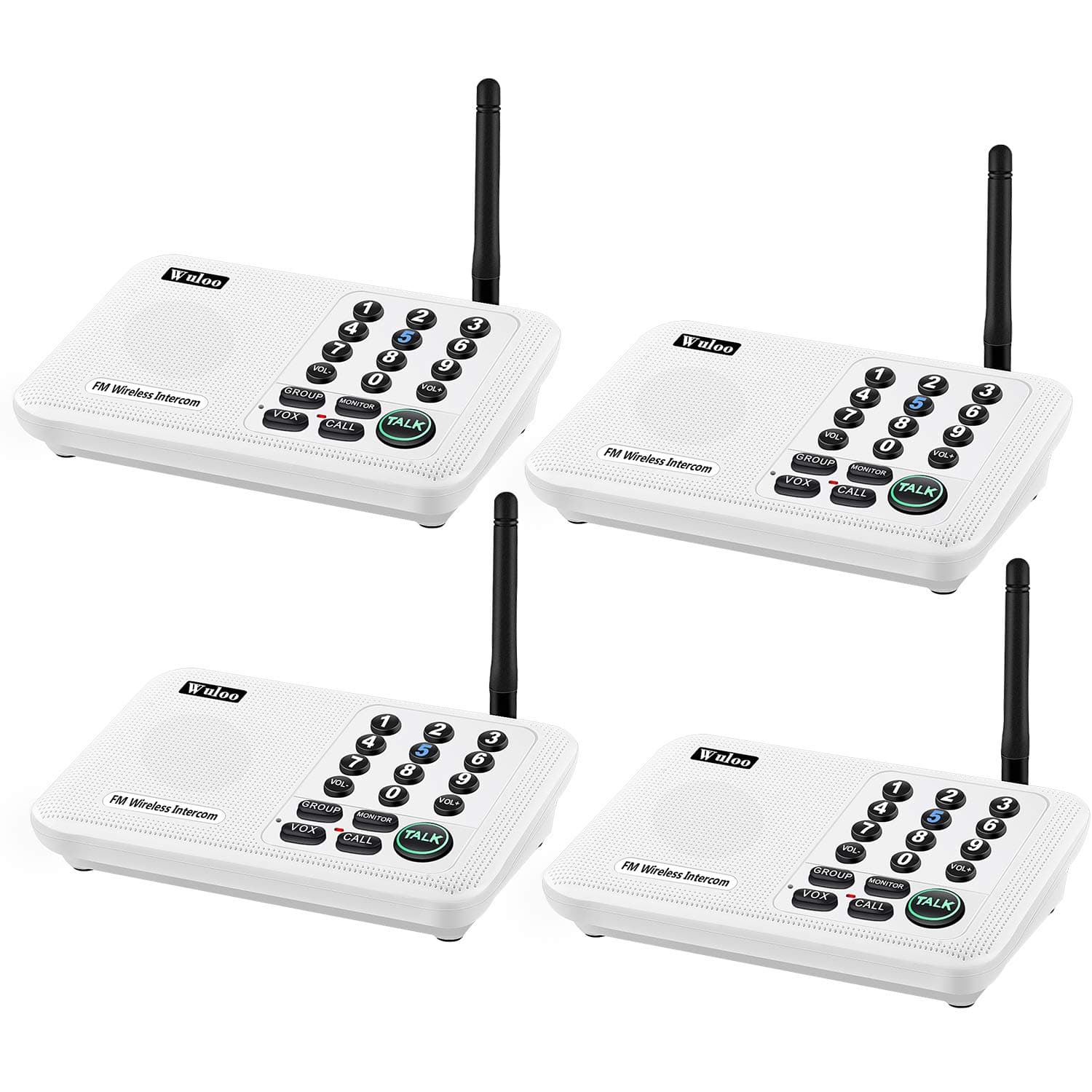 Wuloo Intercoms Wireless for Home 5280 Feet Range 10 Channel 3 Code, Wireless Intercom System for Home House Business Office, Room to Room Intercom, Home Communication System (4 Units Set, White)