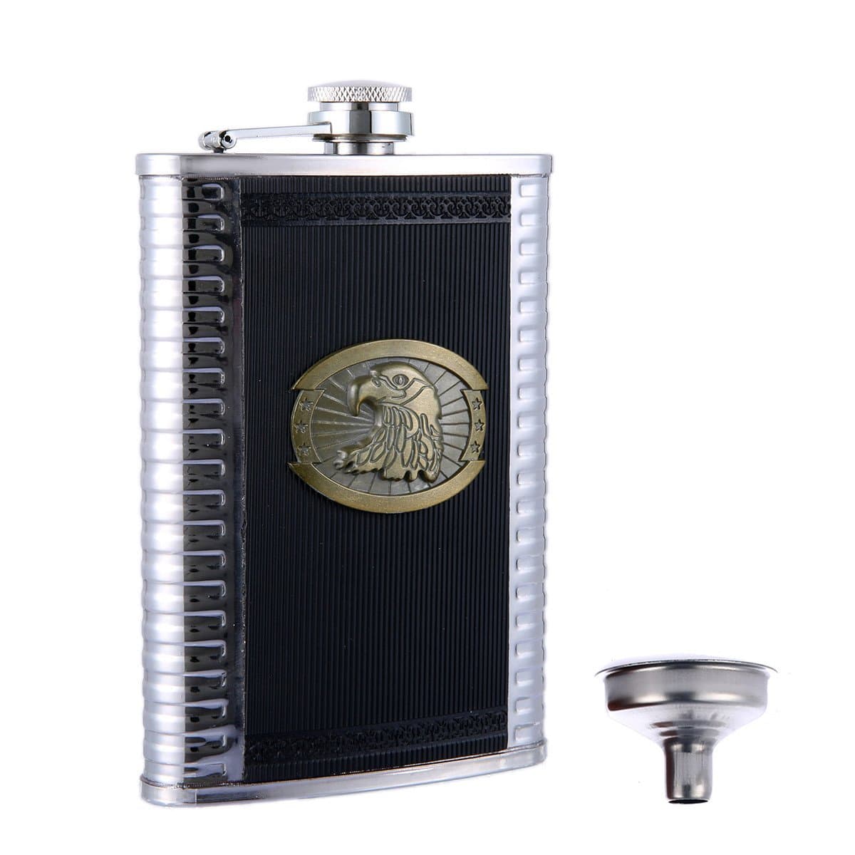 TOX TANEAXON 9 oz Eagle Pattern Leather Wrapped Stainless Steel Whiskey Hip Flask with Funnel - Leak Proof