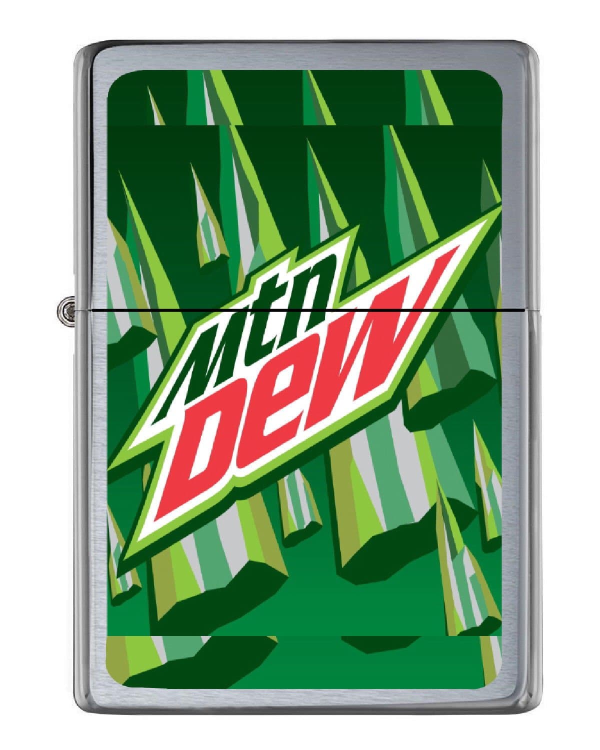 Mt. Mountain Dew Soda Pop Flip Top Lighter Brushed Chrome with Vinyl Image and tin