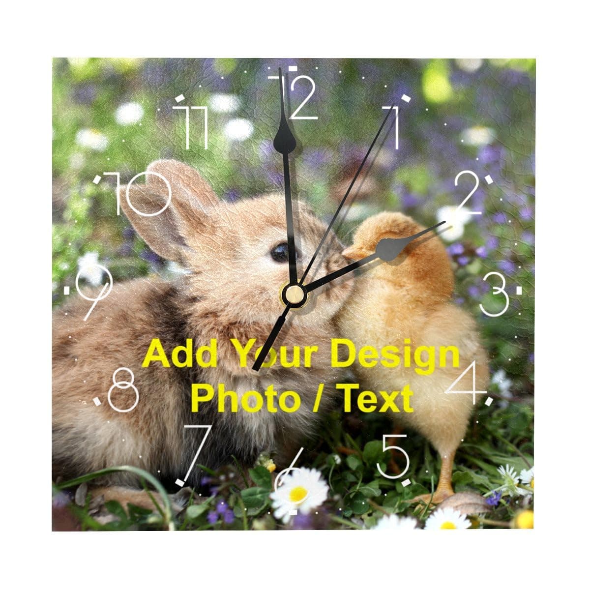 Personalized Wall Clock with Picture Image Photo Text Word Logo, 8 Inch Silent Wood Battery Operated Square Custom Clocks for Home Kitchen Living Room Bedroom Office School Decor (Black Time-01)