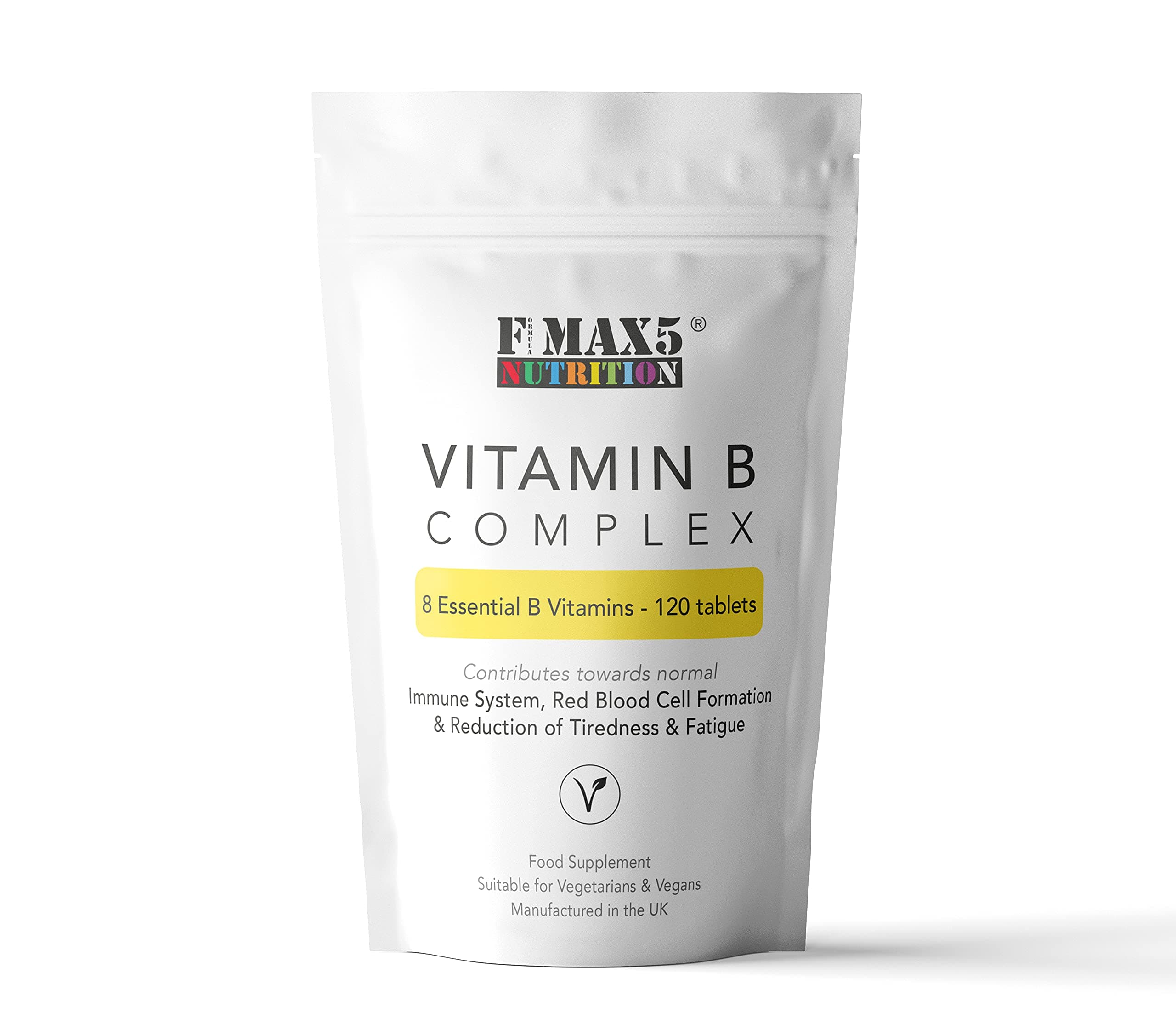 Vitamin B Complex 120 Tablets (4 Month Supply) - Contains All Eight B Vitamins in 1 Tablet, Vitamins B1, B2, B3, B5, B6, B12, Biotin & Folic Acid by Fmax5 Supplements