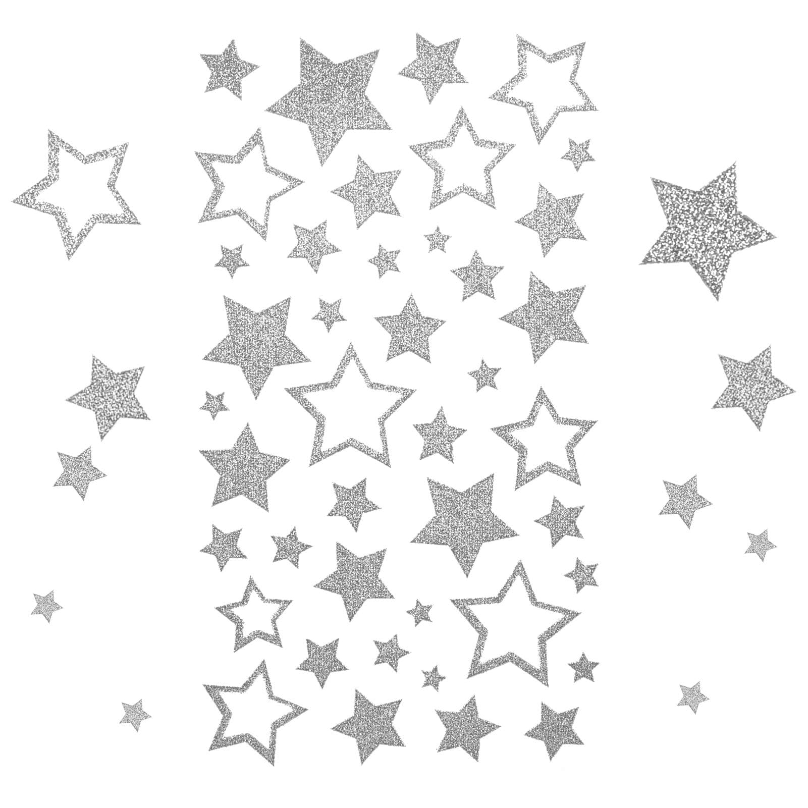 KESOTE 5 Sheets Glitter Silver Star Stickers, Self-Adhesive Assorted Star Labels for Handicrafts Christmas Decoration, Classroom Teacher Supplies