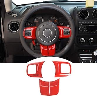 JeCar Interior Steering Wheel Decoration Trim Kits for 2011-2018 Jeep Wrangler JK/2011-2013 Grand Cherokee/2011-2016 Jeep Compass & Patriot, Red
